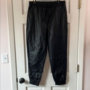 Boutique New Look Faux Leather Black Jogger Pants - Size 10